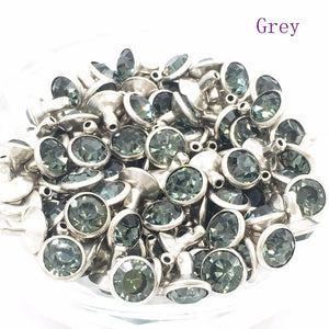 100pcs 8mm Gray/Black Copper Spikes and Studs Crystal Rhinestone Rivets
