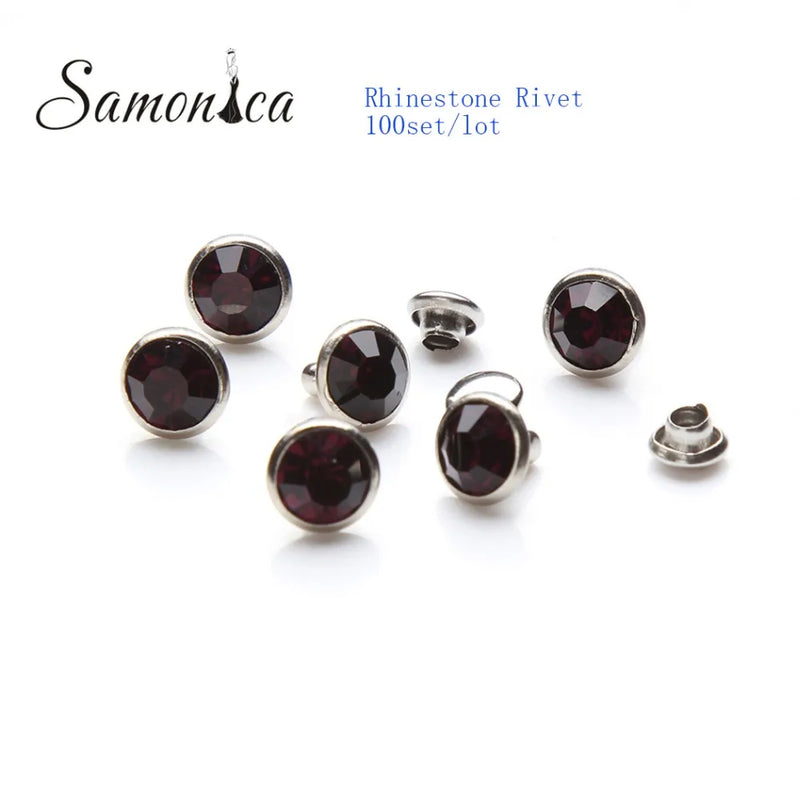 100 Sets 8mm Amethyst Copper Spikes and Studs Rivets For DIY Crafts