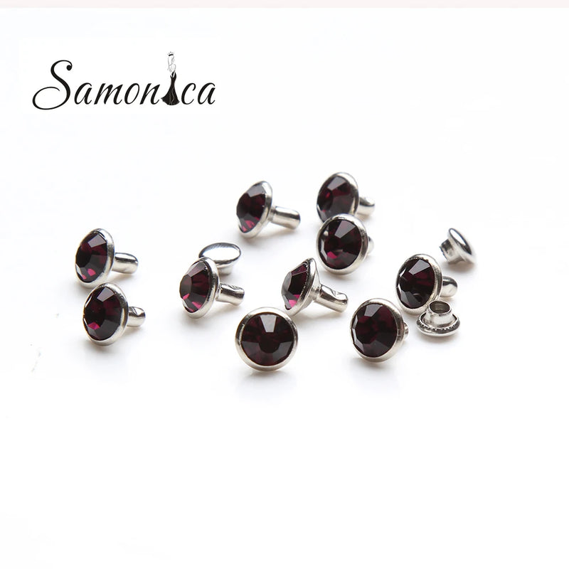 100Pcs 8mm Amethyst Rhinestone Rivets Studs for Clothing Bag Leather
