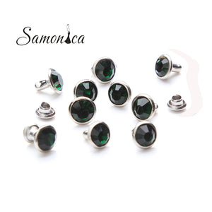 100 Sets 8mm Emerald Crystal Rhinestones Rivets Metal Base Studs
