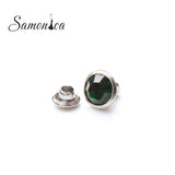 100 Sets 8mm Emerald Crystal Rhinestones Rivets Metal Base Studs