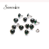 100 Sets 8mm Emerald Crystal Rhinestones Rivets Metal Base Studs