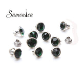 100 Sets 8mm Emerald Crystal Rhinestones Rivets Metal Base Studs