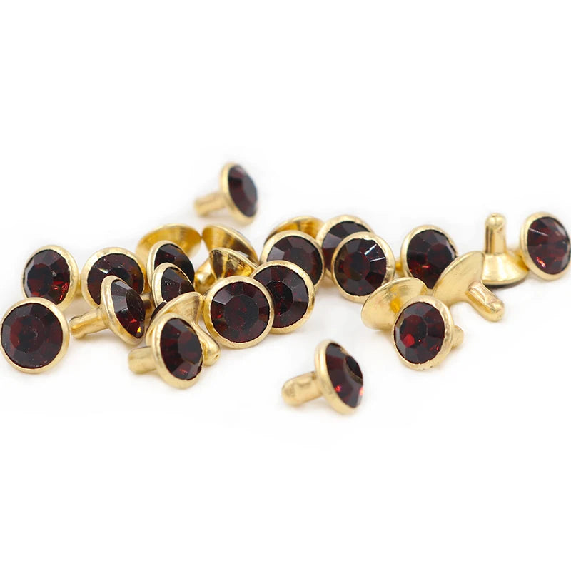 100Sets 8mm Golden Metal Base Amethyst Crystal Rhinestone Rivets Studs