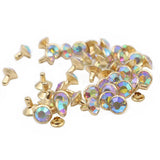 100 Pcs 8mm Multicolor Glass Crystal Rivets Golden Base for Leathercraft DIY