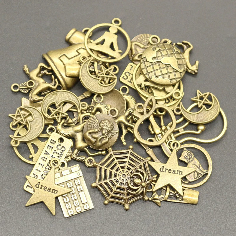 100g Random Mix Styles Charms Pendant Antique Silver Color Tibetan Alloy