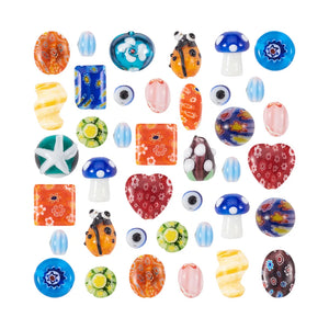 100g Mixed Lampwork Beads Evil Eye/Mushroom/Heart Shape Charms