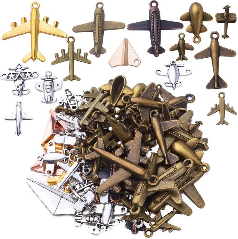 100g Mixed Styles Vintage Aircraft Charms for Jewelry Making