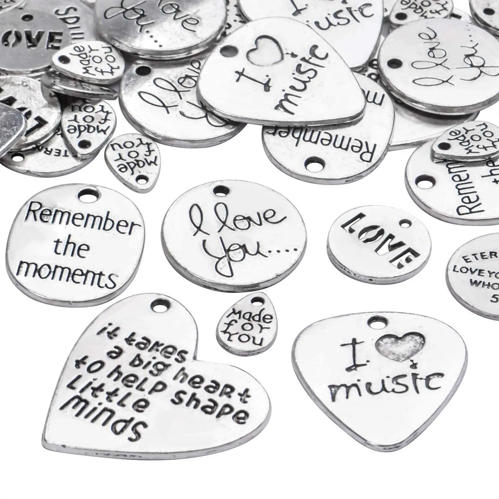 100g Silver Words Charms Pendants DIY Jewelry Making Findings