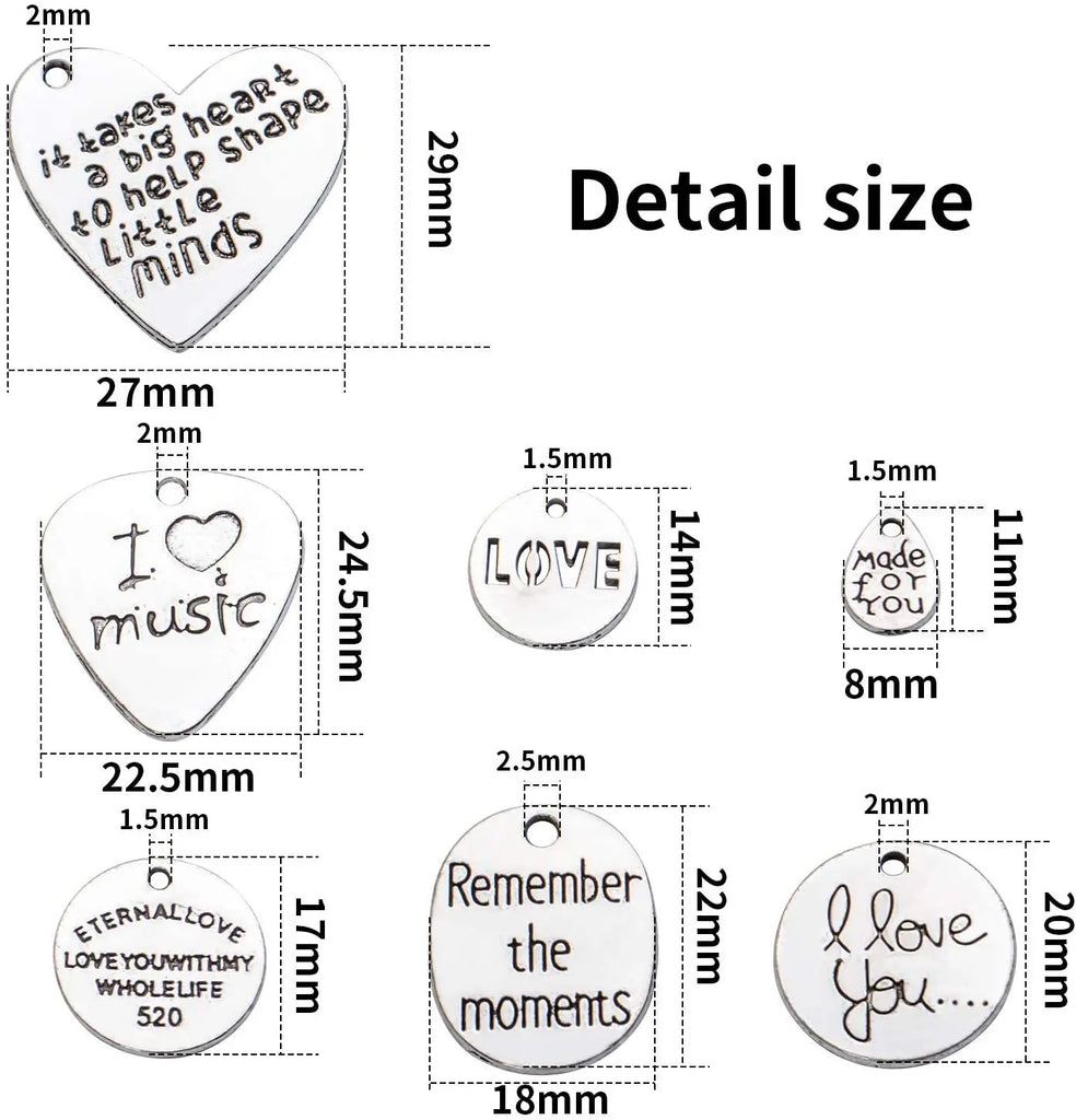 100g Silver Words Charms Pendants DIY Jewelry Making Findings