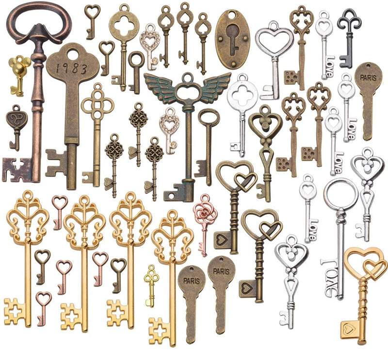 100g Vintage Key Shaped Pendants Mixed Skeleton Charms DIY Jewellery Findings