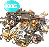 100g Vintage Key Shaped Pendants Mixed Skeleton Charms DIY Jewellery Findings