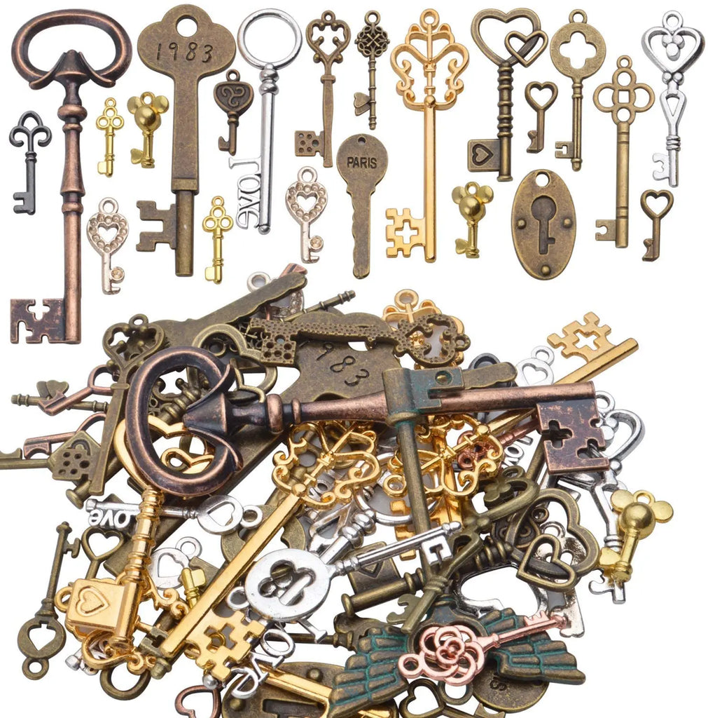100g Vintage Key Shaped Pendants Mixed Skeleton Charms DIY Jewellery Findings
