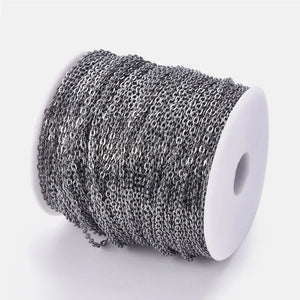 100m Roll 3x2x0.6mm Lead Oval Iron Cross Chains on Reel for DIY Jewelry Making