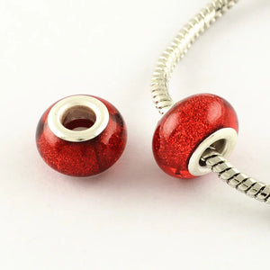100pc Acrylic European Beads Glitter Charm Bead Large Hole Mixed Cores 14x9mm
