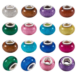100pc Acrylic European Beads Glitter Charm Bead Large Hole Mixed Cores 14x9mm