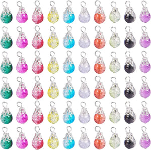 100pc Crystal Dangle Charms Glass Beads Silver Bead Cap Pendant