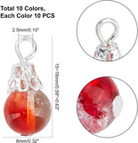 100pc Crystal Dangle Charms Glass Beads Silver Bead Cap Pendant