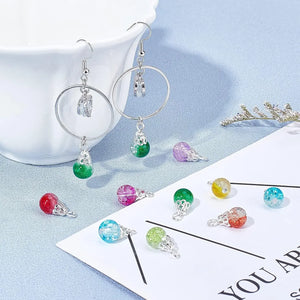 100pc Crystal Dangle Charms Glass Beads Silver Bead Cap Pendant