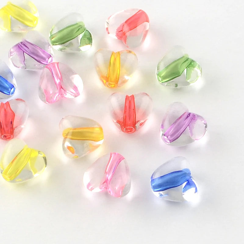 100pc Heart Transparent Acrylic Beads Mixed 9.5x10.5x7mm