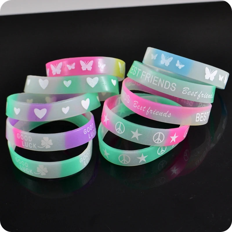 100pc Mixed 10mm Multicolor Silicone Bracelet Glow in Dark