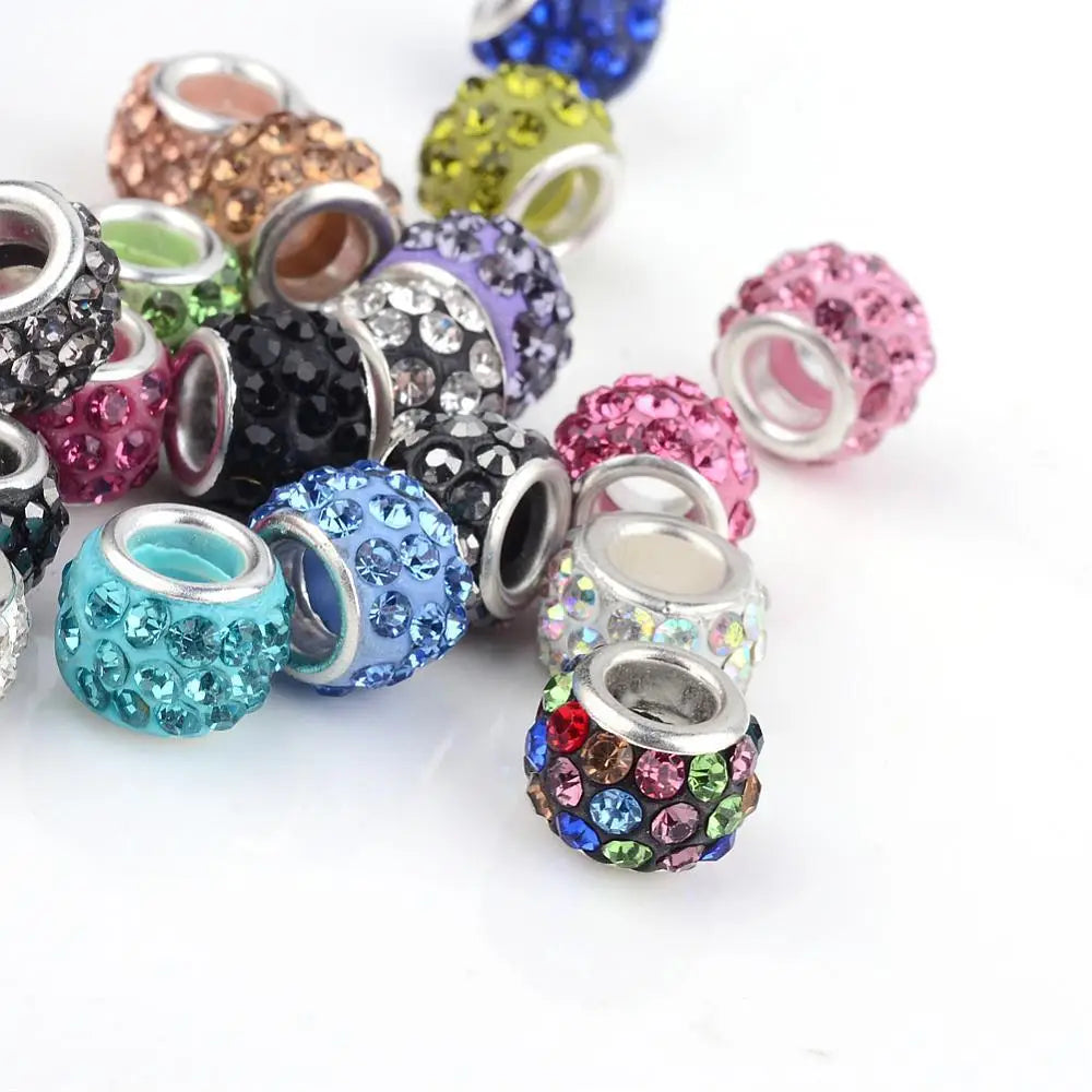 Polymer Clay Rhinestone European Beads Mixed 10x7mm