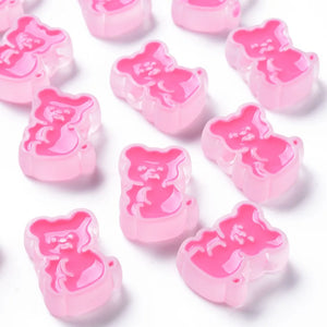 100pc Transparent Acrylic Beads with Enamel Frosted Bear Pink