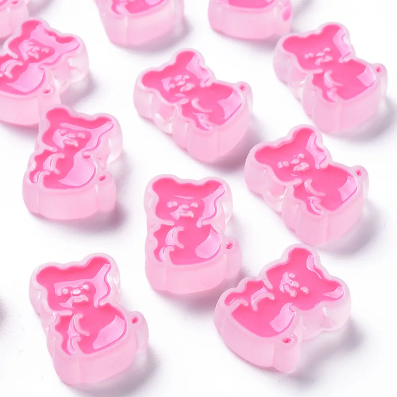100pc Transparent Acrylic Beads with Enamel Frosted Bear Pink