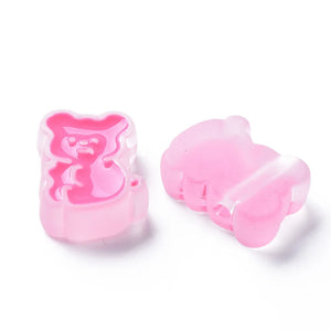 100pc Transparent Acrylic Beads with Enamel Frosted Bear Pink