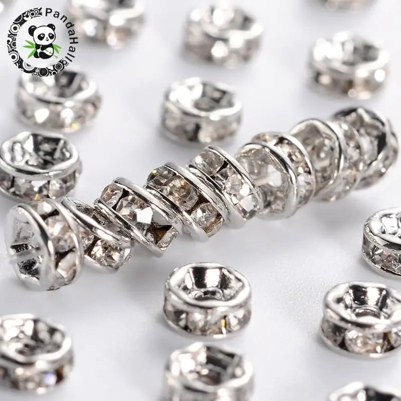 100pc Clear Rhinestone Spacer Beads 4mm Brass Nickel Free