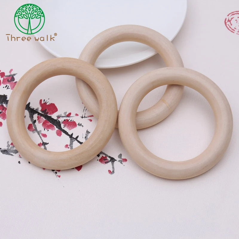 100pc Natural Unfinished Wooden Teething Beads Rings for Baby