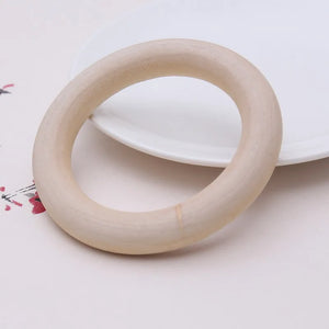 100pc Natural Unfinished Wooden Teething Beads Rings for Baby