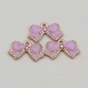 100pcs Pink Bow-knot Pendant DIY Alloy Accessories