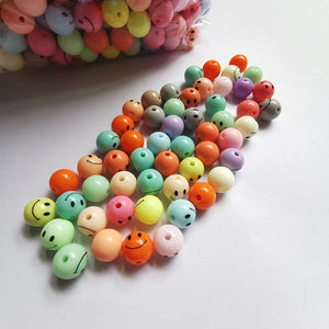 100pcs 10-20mm Smile Face Beads Acrylic Spacer Round Beaded for Jewelry Making