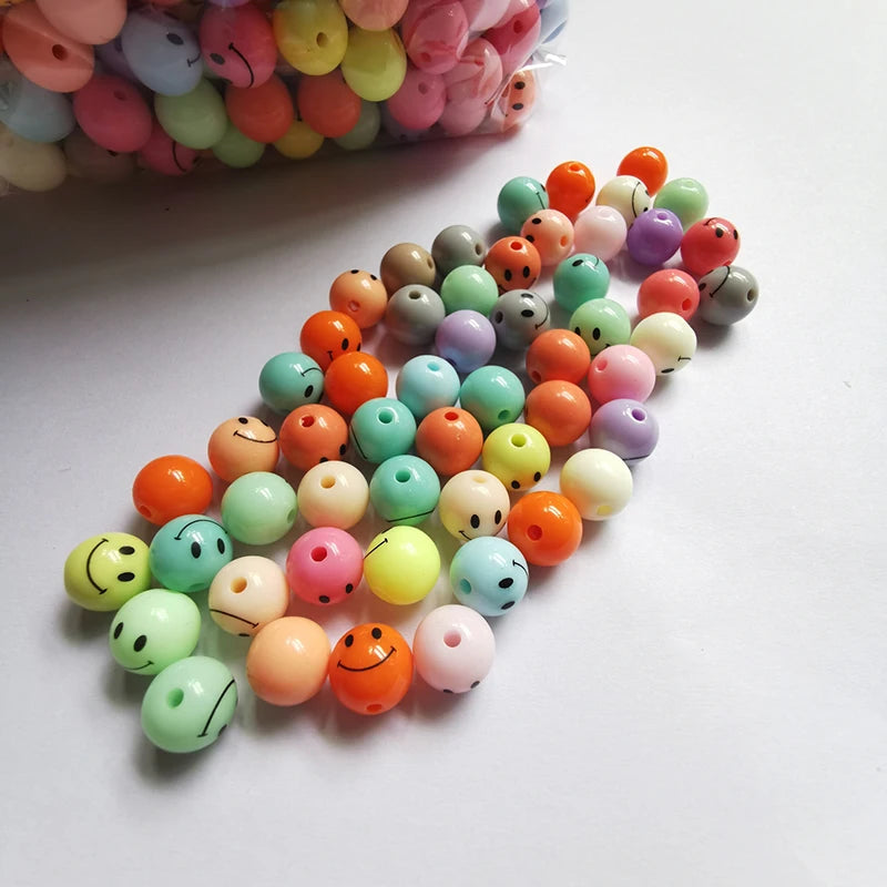 100pcs 10-20mm Smile Face Beads Acrylic Spacer Round Beaded for Jewelry Making