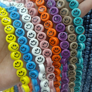 100pcs 10mm Ceramic Beads Smile Face Assorted Colors Jewelry Making