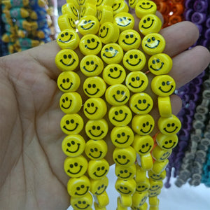100pcs 10mm Ceramic Beads Smile Face Assorted Colors Jewelry Making
