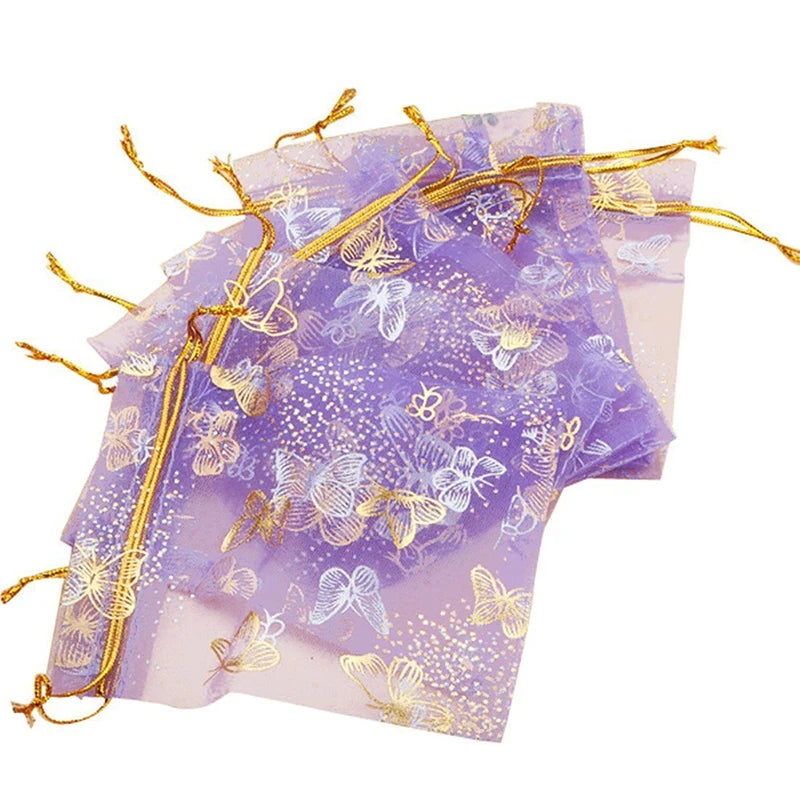 100pcs 10x12cm Butterfly Organza Bag Drawstring Pouch Wedding Voile Gift Bag