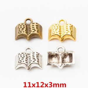 100pcs 11*12MM Silver Bible Book Charms Metal Antique Bronze Pendant