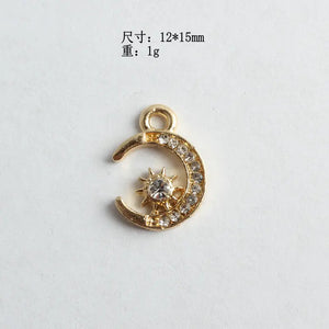 100pcs Moon Star Point Drill Alloy Pendant Bracelet Hair Accessories