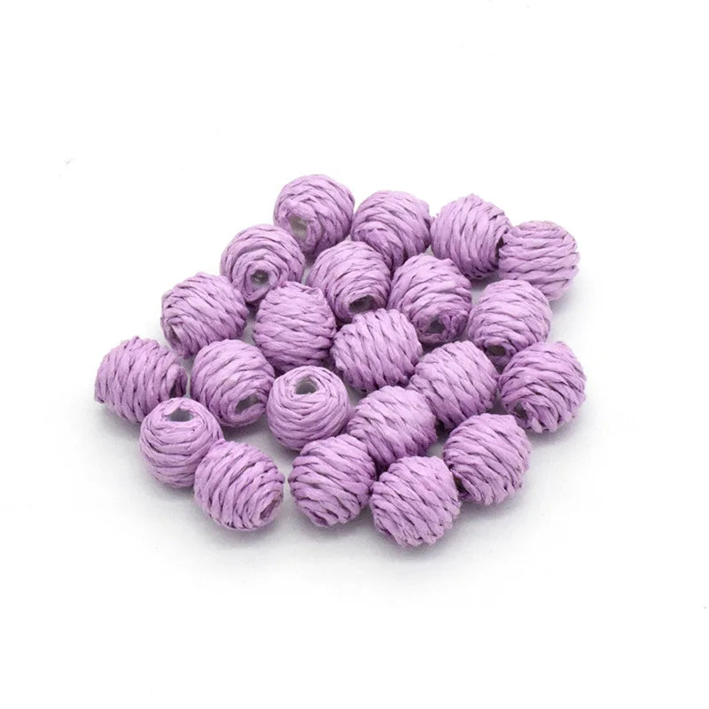 100pcs 12MM Raffia Rattan Round Beads Handwoven Ball DIY Earrings Necklace