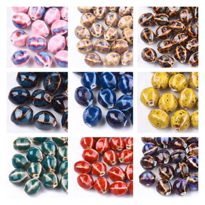 100pcs Oval Ceramic Beads 13 Colors DIY Porcelain Loose Beads