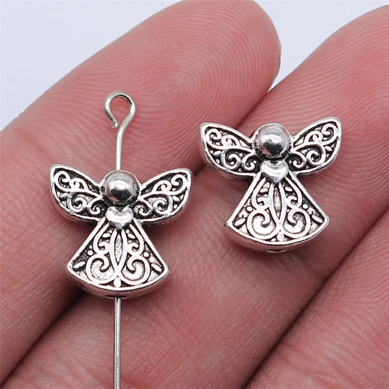 100pcs Antique Silver Angel Small Hole Beads 13x12mm DIY Jewelry Findings