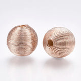 100pcs Polyester Cord Fabric Round Beads Wood Inside F50