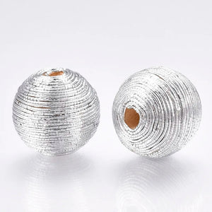 100pcs Polyester Cord Fabric Round Beads Wood Inside F50