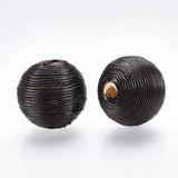 100pcs Polyester Cord Fabric Round Beads Wood Inside F50
