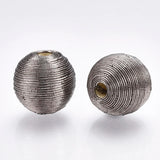 100pcs Polyester Cord Fabric Round Beads Wood Inside F50