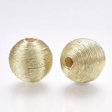 100pcs Polyester Cord Fabric Round Beads Wood Inside F50