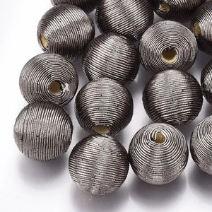 100pcs Polyester Cord Fabric Round Beads Wood Inside F50