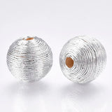 100pcs Polyester Cord Fabric Round Beads Wood Inside F50